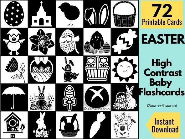 high contrast visual stimulation cards for newborn babies and infants for Easter